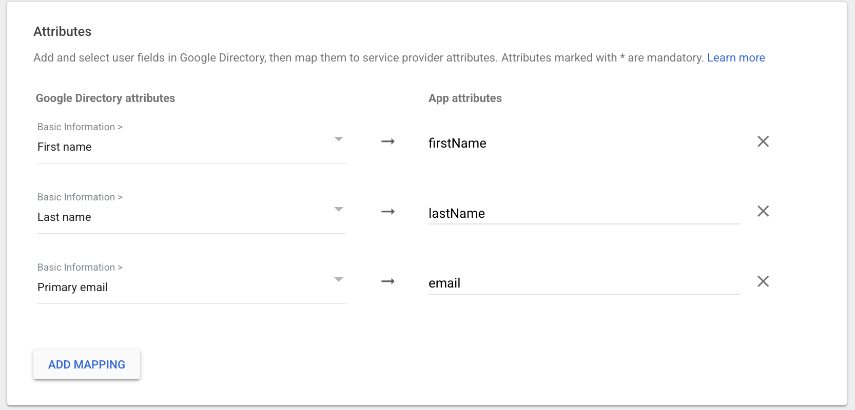 Google Workspace Attribute mapping